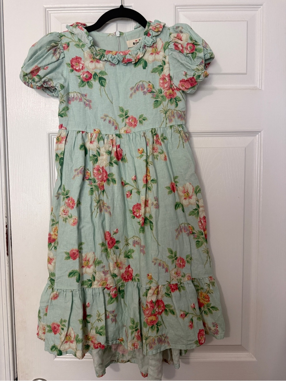 Mini Boden Mint Floral Ruffle-Sleeve Dress